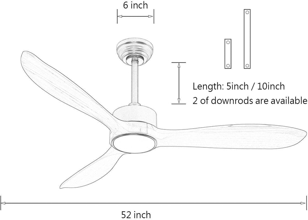 52 in. Wood Ceiling Fan with Light and Remote,Beautiful Ceiling Fans,, LED Dimmable Wood Blade Ceiling Fan-6-ErisView