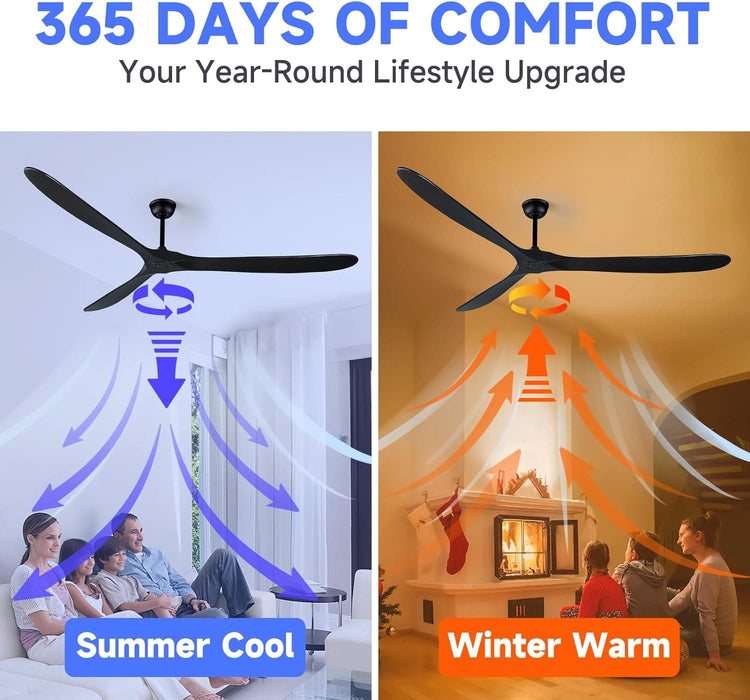 52 in. Wood Ceiling Fan with Remote, 3 Blade Ceiling Fans without Lights for Indoor Outdoor Use, Modern Silent Outdoor Ceiling Fan-16-ErisView