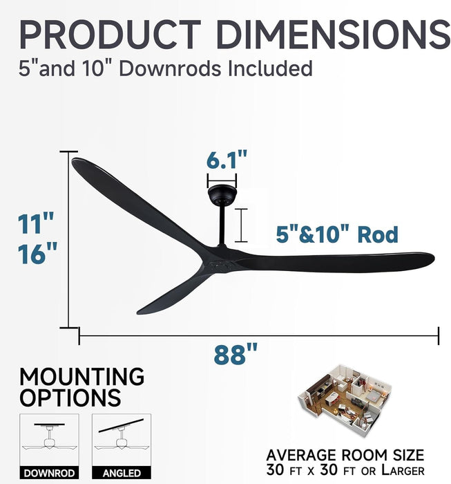 52 in. Wood Ceiling Fan with Remote, 3 Blade Ceiling Fans without Lights for Indoor Outdoor Use, Modern Silent Outdoor Ceiling Fan-19-ErisView