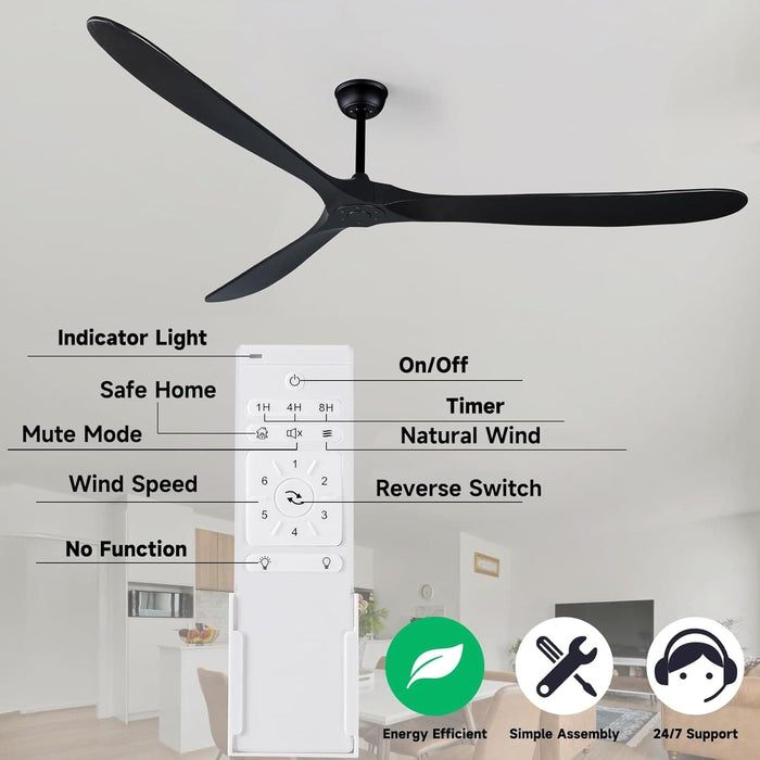 52 in. Wood Ceiling Fan with Remote, 3 Blade Ceiling Fans without Lights for Indoor Outdoor Use, Modern Silent Outdoor Ceiling Fan-20-ErisView