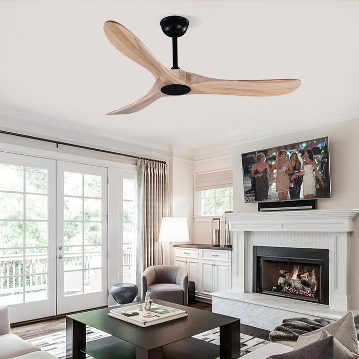 52 in. Wood Ceiling Fan with Remote, 3 Blade Ceiling Fans without Lights for Indoor Outdoor Use, Modern Silent Outdoor Ceiling Fan-7-ErisView