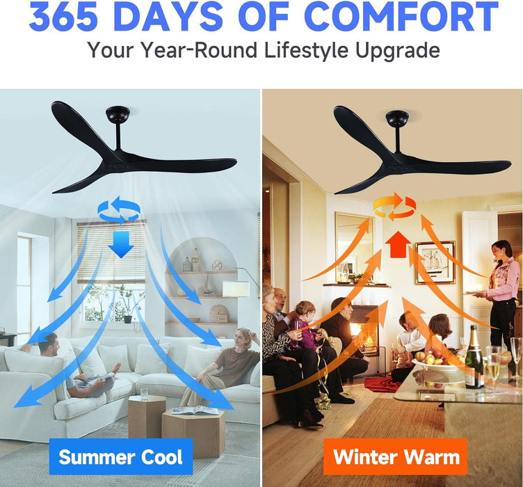 52 in. Wood Ceiling Fan with Remote, 3 Blade Ceiling Fans without Lights for Indoor Outdoor Use, Modern Silent Outdoor Ceiling Fan-9-ErisView