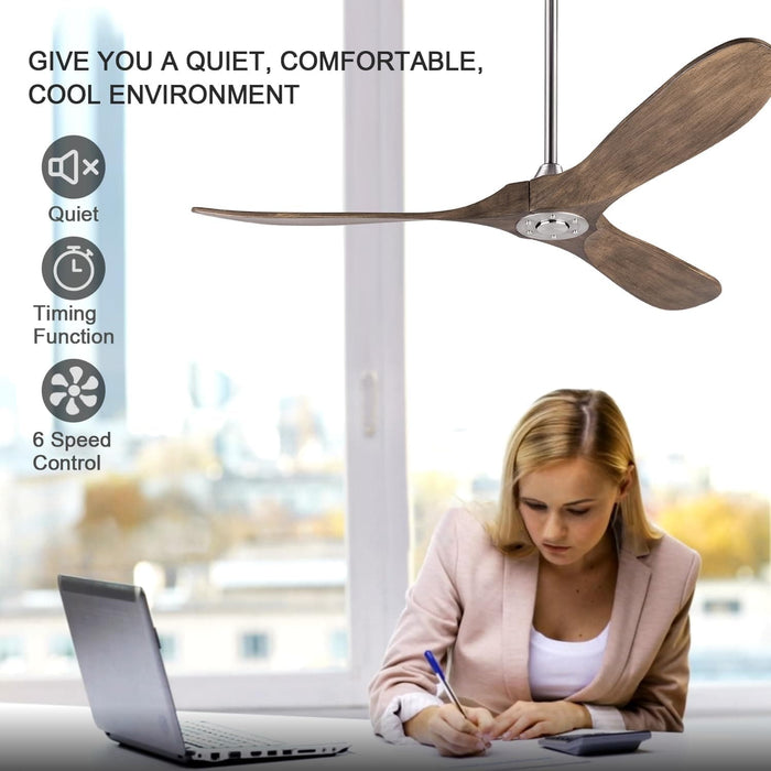52 in. Wood Ceiling Fan with Remote for Living Room, Walnut Ceiling Fans without Lights, Outdoor Fan for Porch Patio, Ceiling Fan for Sloped Ceiling-10-ErisView