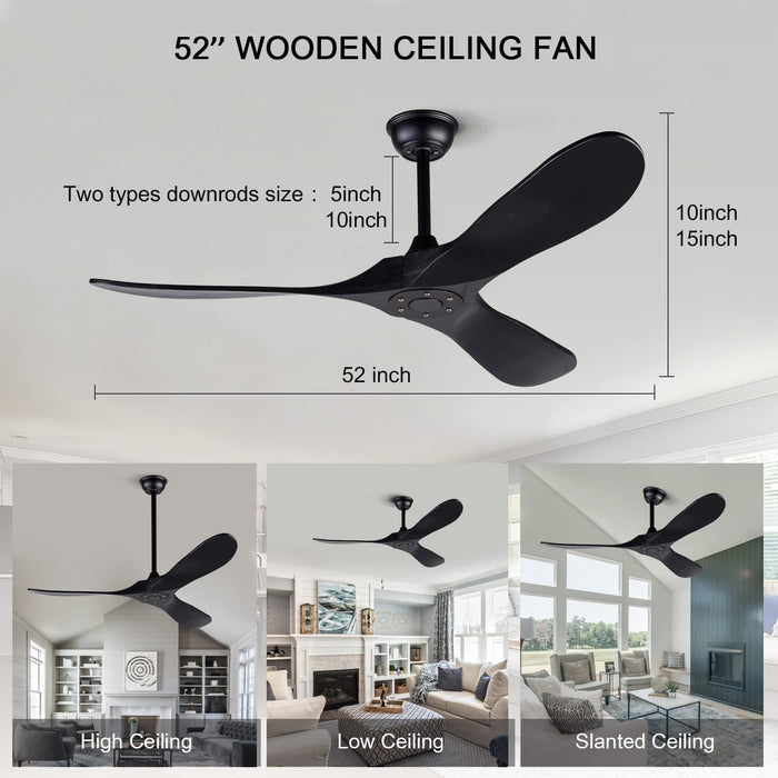 52 in. Wood Ceiling Fan with Remote for Living Room, Walnut Ceiling Fans without Lights, Outdoor Fan for Porch Patio, Ceiling Fan for Sloped Ceiling-15-ErisView