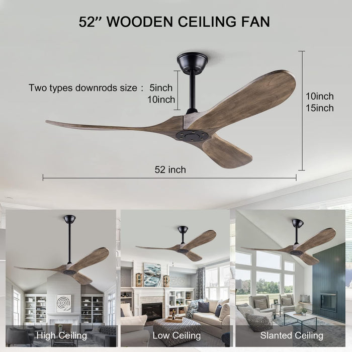 52 in. Wood Ceiling Fan with Remote for Living Room, Walnut Ceiling Fans without Lights, Outdoor Fan for Porch Patio, Ceiling Fan for Sloped Ceiling-22-ErisView