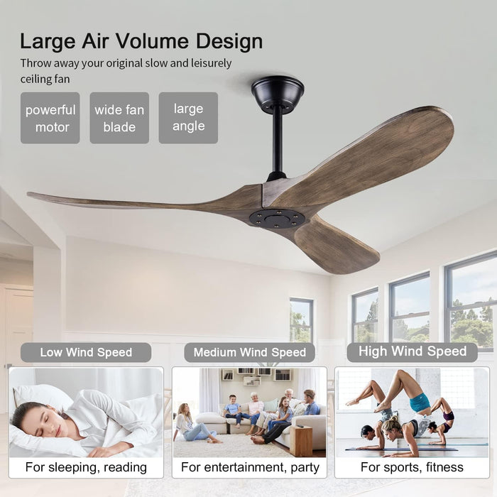 52 in. Wood Ceiling Fan with Remote for Living Room, Walnut Ceiling Fans without Lights, Outdoor Fan for Porch Patio, Ceiling Fan for Sloped Ceiling-23-ErisView