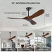 52 in. Wood Ceiling Fan with Remote for Living Room, Walnut Ceiling Fans without Lights, Outdoor Fan for Porch Patio, Ceiling Fan for Sloped Ceiling-2-ErisView