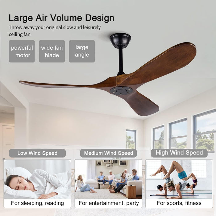 52 in. Wood Ceiling Fan with Remote for Living Room, Walnut Ceiling Fans without Lights, Outdoor Fan for Porch Patio, Ceiling Fan for Sloped Ceiling-3-ErisView