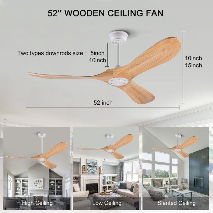 52 in. Wood Ceiling Fan with Remote for Living Room, Walnut Ceiling Fans without Lights, Outdoor Fan for Porch Patio, Ceiling Fan for Sloped Ceiling-43-ErisView