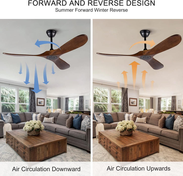 52 in. Wood Ceiling Fan with Remote for Living Room, Walnut Ceiling Fans without Lights, Outdoor Fan for Porch Patio, Ceiling Fan for Sloped Ceiling-6-ErisView