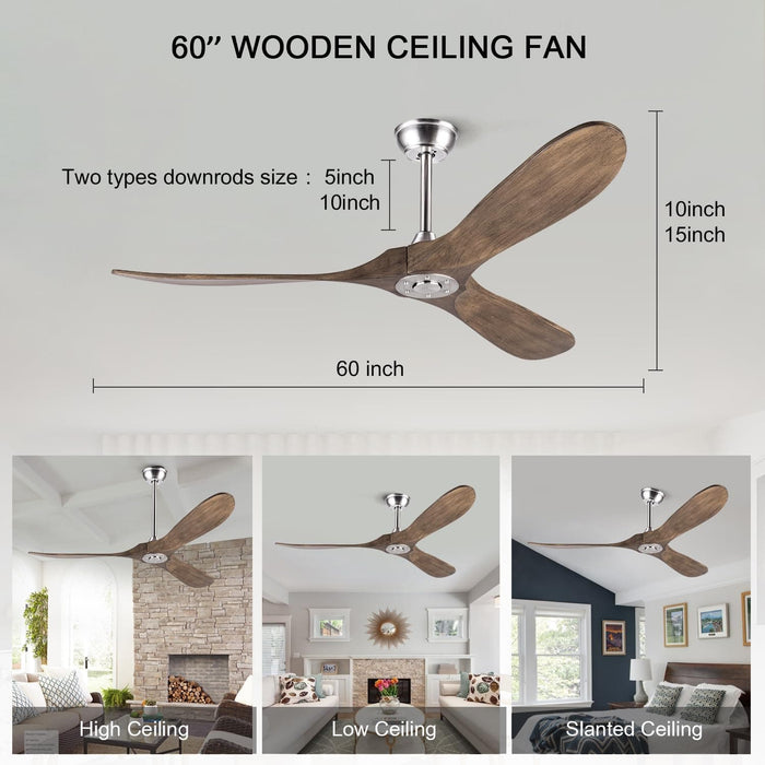 52 in. Wood Ceiling Fan with Remote for Living Room, Walnut Ceiling Fans without Lights, Outdoor Fan for Porch Patio, Ceiling Fan for Sloped Ceiling-8-ErisView