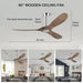 52 in. Wood Ceiling Fan with Remote for Living Room, Walnut Ceiling Fans without Lights, Outdoor Fan for Porch Patio, Ceiling Fan for Sloped Ceiling-8-ErisView