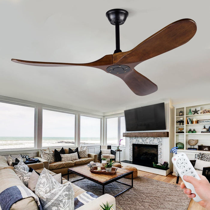 52 in. Wood Ceiling Fan with Remote for Living Room, Walnut Ceiling Fans without Lights, Outdoor Fan for Porch Patio, Ceiling Fan for Sloped Ceiling-1-ErisView