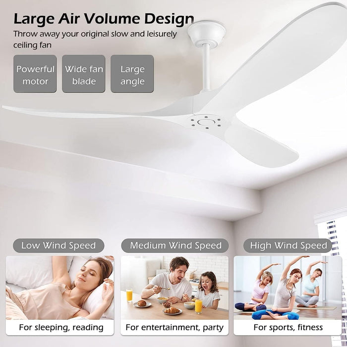 52 in. Wood Ceiling Fan without Lights, 3 Blade Ceiling Fan with Remote Control, Indoor Outdoor Ceiling Fan for Patio Bedroom Living Room-12-ErisView