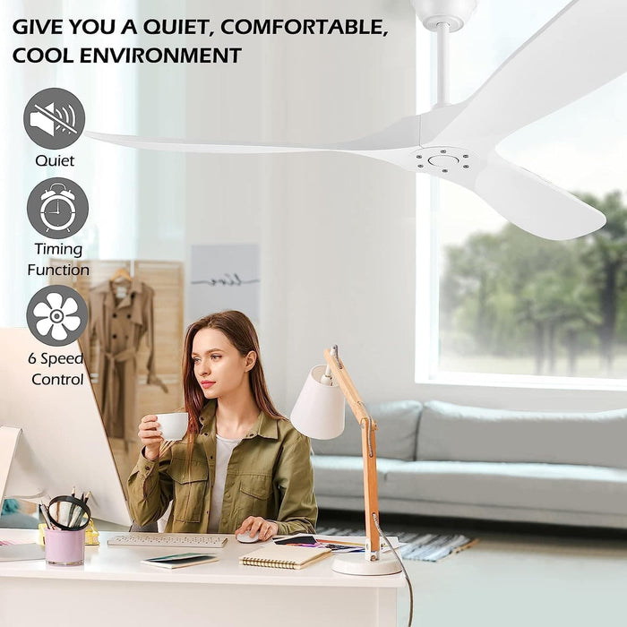 52 in. Wood Ceiling Fan without Lights, 3 Blade Ceiling Fan with Remote Control, Indoor Outdoor Ceiling Fan for Patio Bedroom Living Room-13-ErisView