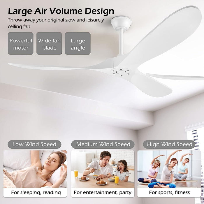 52 in. Wood Ceiling Fan without Lights, 3 Blade Ceiling Fan with Remote Control, Indoor Outdoor Ceiling Fan for Patio Bedroom Living Room-19-ErisView