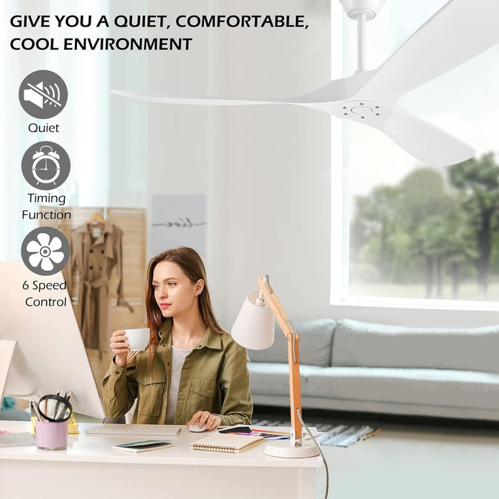 52 in. Wood Ceiling Fan without Lights, 3 Blade Ceiling Fan with Remote Control, Indoor Outdoor Ceiling Fan for Patio Bedroom Living Room-3-ErisView