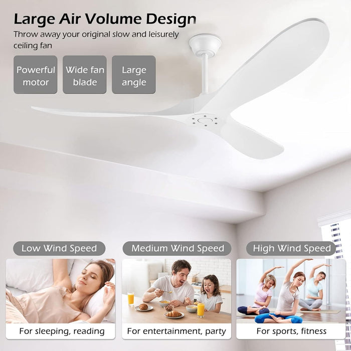 52 in. Wood Ceiling Fan without Lights, 3 Blade Ceiling Fan with Remote Control, Indoor Outdoor Ceiling Fan for Patio Bedroom Living Room-5-ErisView