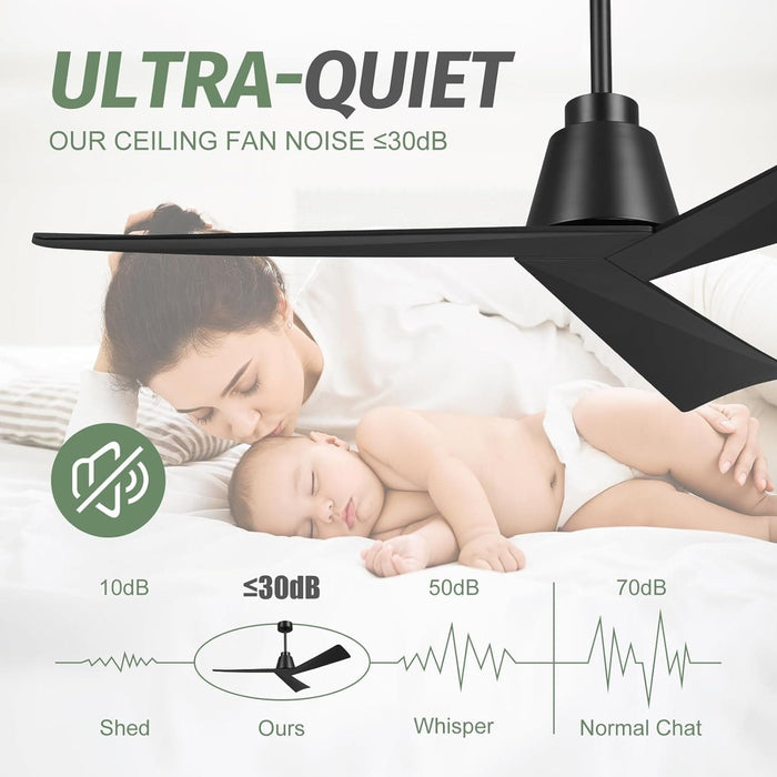 52 in. Wood Ceiling Fans without Lights, 3 Blade Ceiling Fan NO Light, Farmhouse Outdoor Ceiling Fans with Remote for Patio -10-ErisView