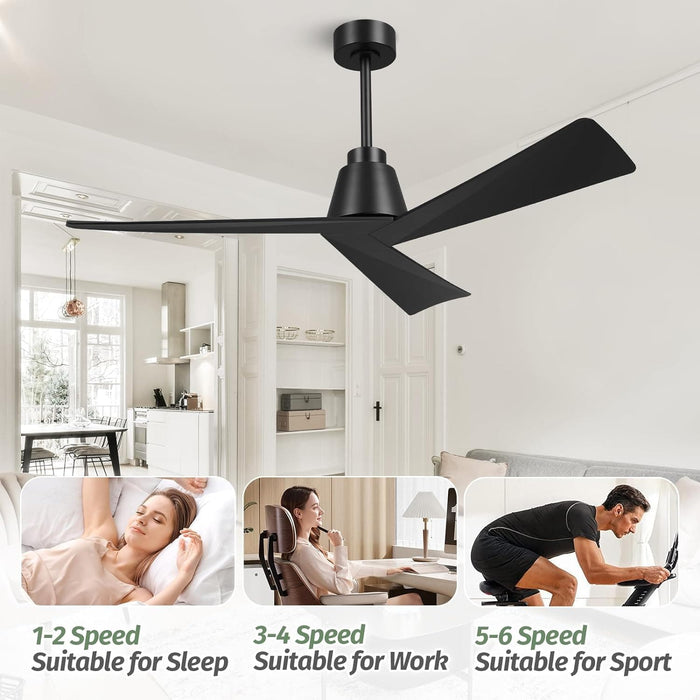 52 in. Wood Ceiling Fans without Lights, 3 Blade Ceiling Fan NO Light, Farmhouse Outdoor Ceiling Fans with Remote for Patio -11-ErisView