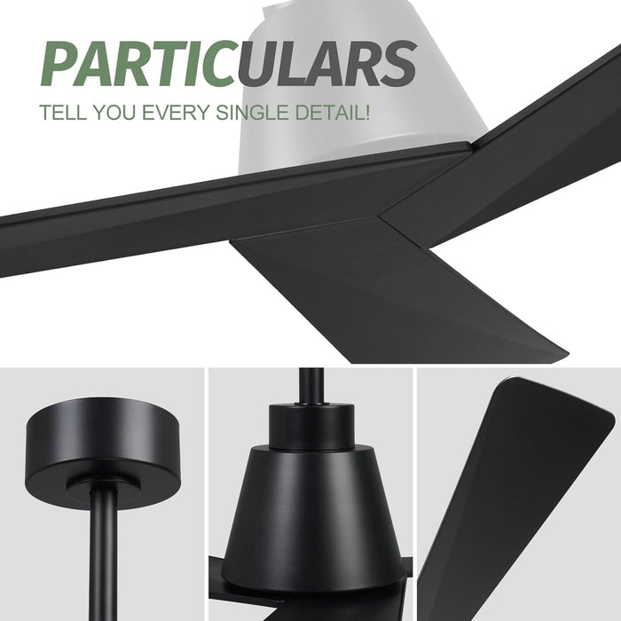 52 in. Wood Ceiling Fans without Lights, 3 Blade Ceiling Fan NO Light, Farmhouse Outdoor Ceiling Fans with Remote for Patio -12-ErisView