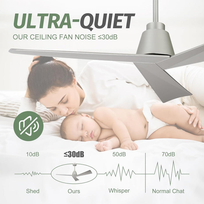 52 in. Wood Ceiling Fans without Lights, 3 Blade Ceiling Fan NO Light, Farmhouse Outdoor Ceiling Fans with Remote for Patio -15-ErisView