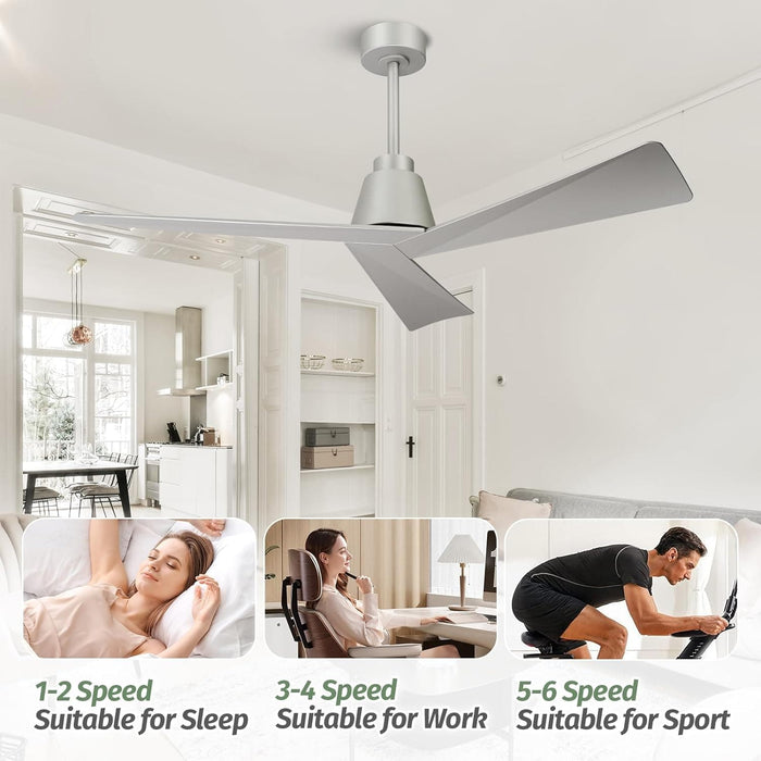52 in. Wood Ceiling Fans without Lights, 3 Blade Ceiling Fan NO Light, Farmhouse Outdoor Ceiling Fans with Remote for Patio -17-ErisView