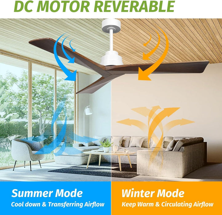 52 in. Wood Ceiling Fans without Lights, 3 Blade Ceiling Fan NO Light, Farmhouse Outdoor Ceiling Fans with Remote for Patio -21-ErisView