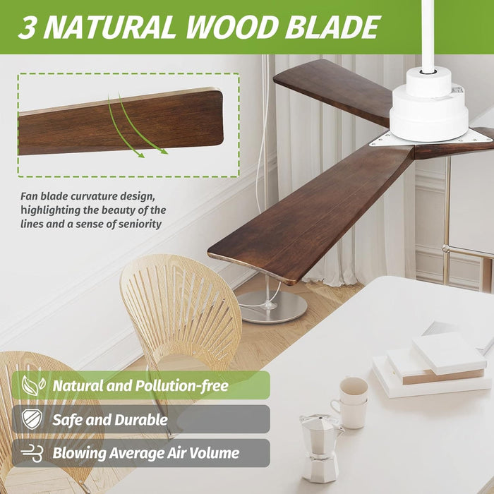 52 in. Wood Ceiling Fans without Lights, 3 Blade Ceiling Fan NO Light, Farmhouse Outdoor Ceiling Fans with Remote for Patio -24-ErisView