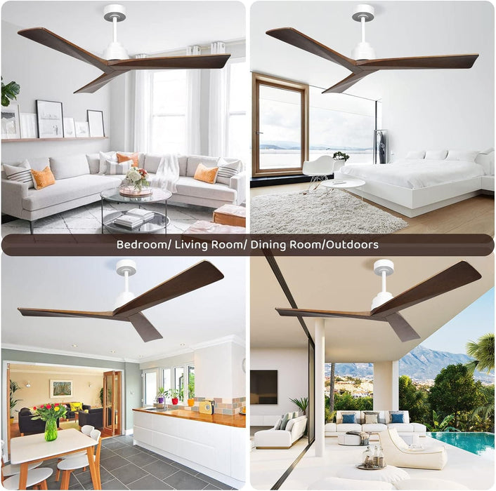 52 in. Wood Ceiling Fans without Lights, 3 Blade Ceiling Fan NO Light, Farmhouse Outdoor Ceiling Fans with Remote for Patio -26-ErisView