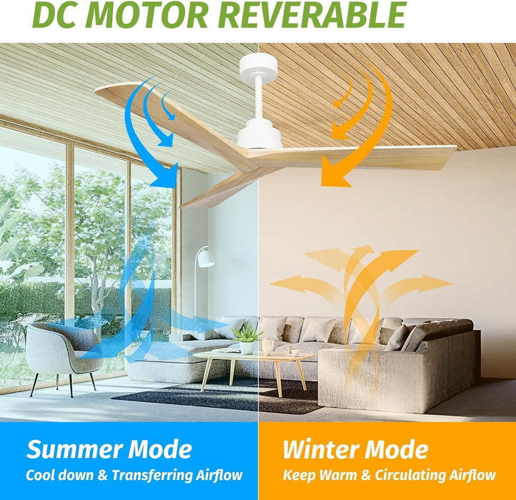 52 in. Wood Ceiling Fans without Lights, 3 Blade Ceiling Fan NO Light, Farmhouse Outdoor Ceiling Fans with Remote for Patio -2-ErisView