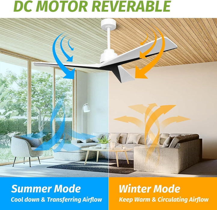 52 in. Wood Ceiling Fans without Lights, 3 Blade Ceiling Fan NO Light, Farmhouse Outdoor Ceiling Fans with Remote for Patio -42-ErisView