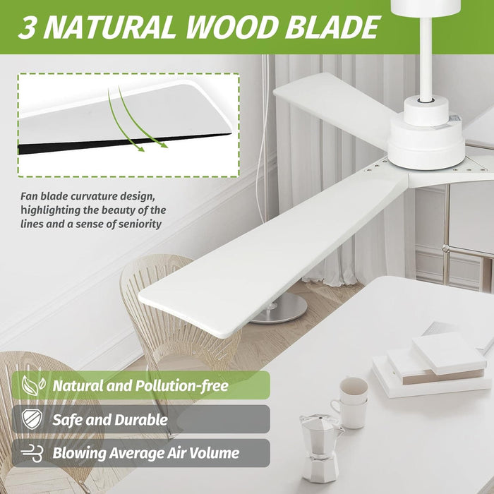 52 in. Wood Ceiling Fans without Lights, 3 Blade Ceiling Fan NO Light, Farmhouse Outdoor Ceiling Fans with Remote for Patio -45-ErisView