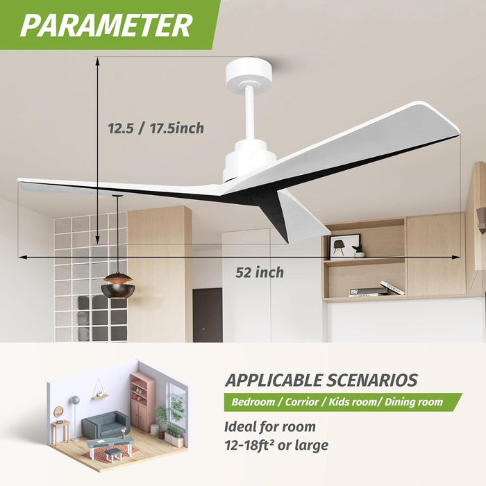 52 in. Wood Ceiling Fans without Lights, 3 Blade Ceiling Fan NO Light, Farmhouse Outdoor Ceiling Fans with Remote for Patio -46-ErisView
