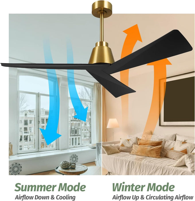 52 in. Wood Ceiling Fans without Lights, 3 Blade Ceiling Fan NO Light, Farmhouse Outdoor Ceiling Fans with Remote for Patio -48-ErisView