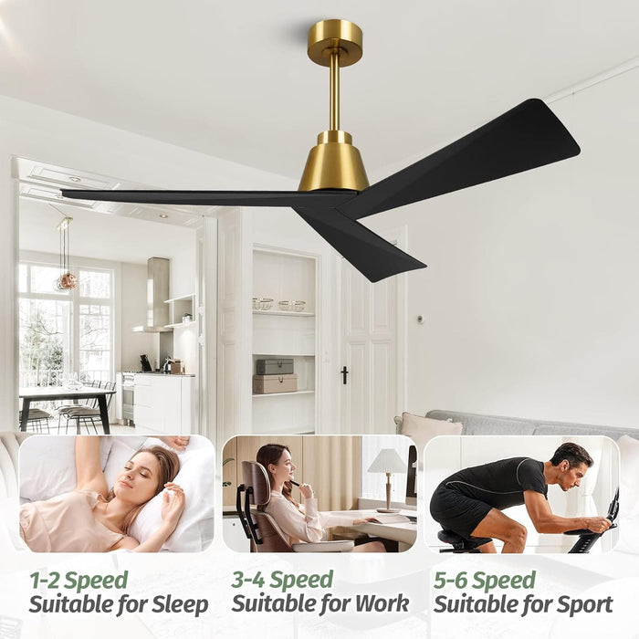 52 in. Wood Ceiling Fans without Lights, 3 Blade Ceiling Fan NO Light, Farmhouse Outdoor Ceiling Fans with Remote for Patio -50-ErisView