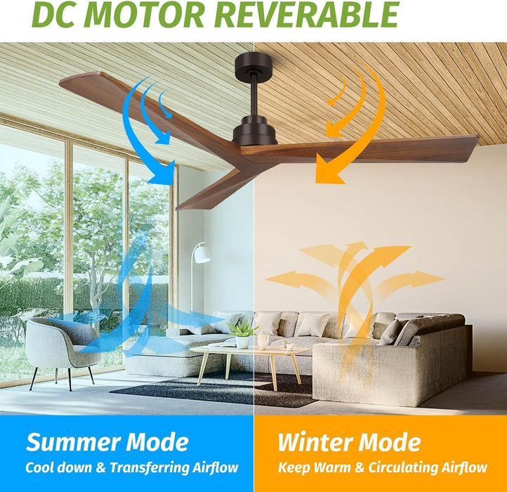 52 in. Wood Ceiling Fans without Lights, 3 Blade Ceiling Fan NO Light, Farmhouse Outdoor Ceiling Fans with Remote for Patio -54-ErisView