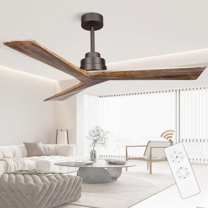 52 in. Wood Ceiling Fans without Lights, 3 Blade Ceiling Fan NO Light, Farmhouse Outdoor Ceiling Fans with Remote for Patio -59-ErisView