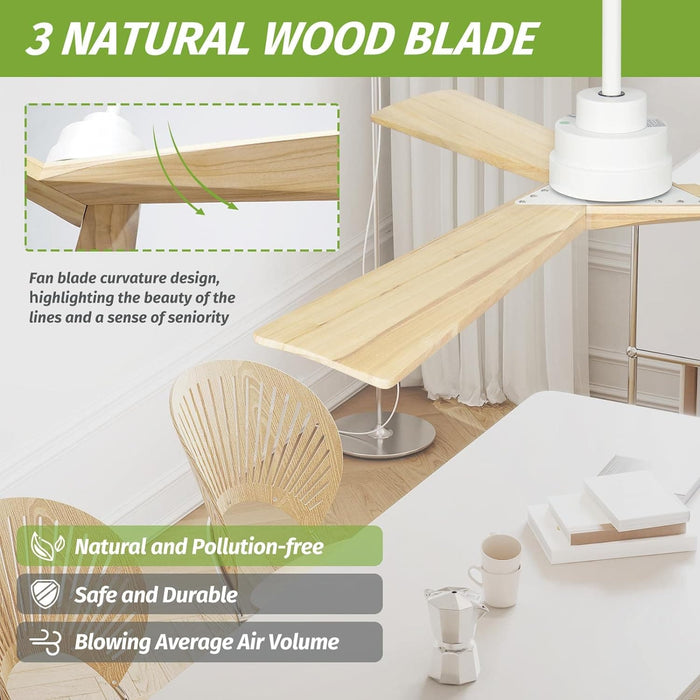 52 in. Wood Ceiling Fans without Lights, 3 Blade Ceiling Fan NO Light, Farmhouse Outdoor Ceiling Fans with Remote for Patio -5-ErisView