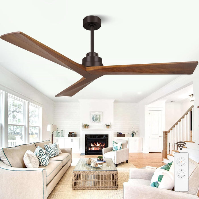 52 in. Wood Ceiling Fans without Lights, 3 Blade Ceiling Fan NO Light, Farmhouse Outdoor Ceiling Fans with Remote for Patio -62-ErisView
