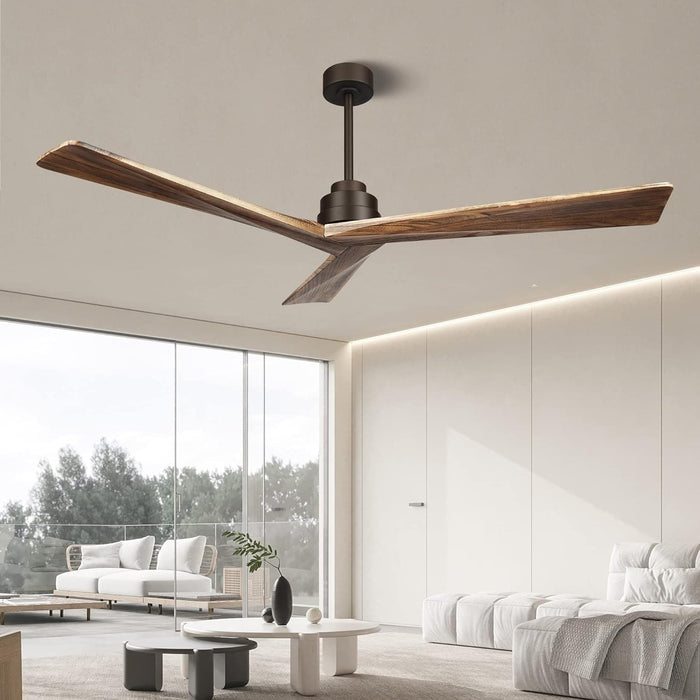 52 in. Wood Ceiling Fans without Lights, 3 Blade Ceiling Fan NO Light, Farmhouse Outdoor Ceiling Fans with Remote for Patio -64-ErisView