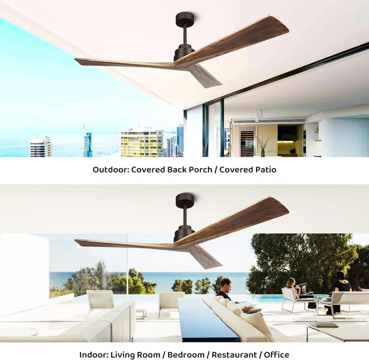 52 in. Wood Ceiling Fans without Lights, 3 Blade Ceiling Fan NO Light, Farmhouse Outdoor Ceiling Fans with Remote for Patio -67-ErisView