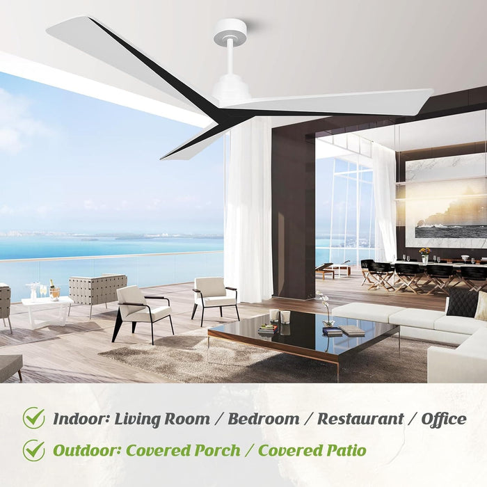 52 in. Wood Ceiling Fans without Lights, 3 Blade Ceiling Fan NO Light, Farmhouse Outdoor Ceiling Fans with Remote for Patio -74-ErisView
