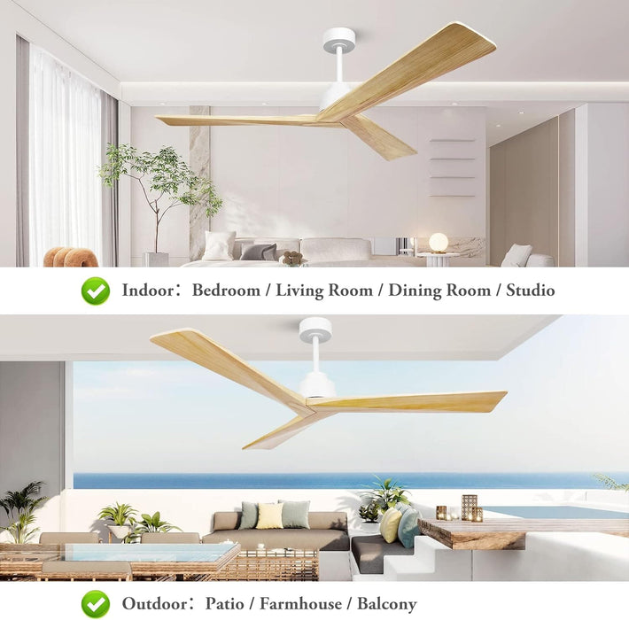 52 in. Wood Ceiling Fans without Lights, 3 Blade Ceiling Fan NO Light, Farmhouse Outdoor Ceiling Fans with Remote for Patio -76-ErisView