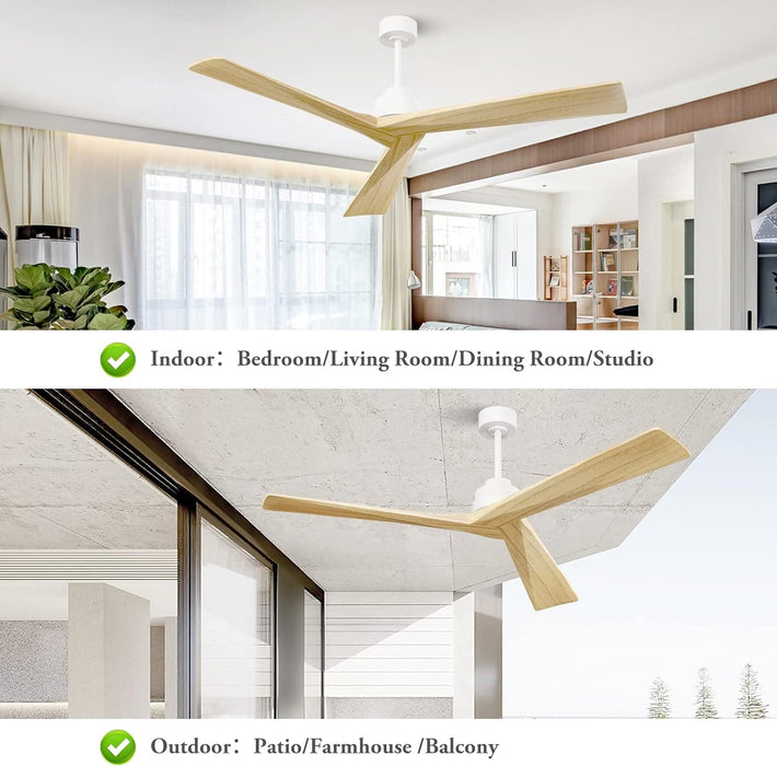 52 in. Wood Ceiling Fans without Lights, 3 Blade Ceiling Fan NO Light, Farmhouse Outdoor Ceiling Fans with Remote for Patio -7-ErisView