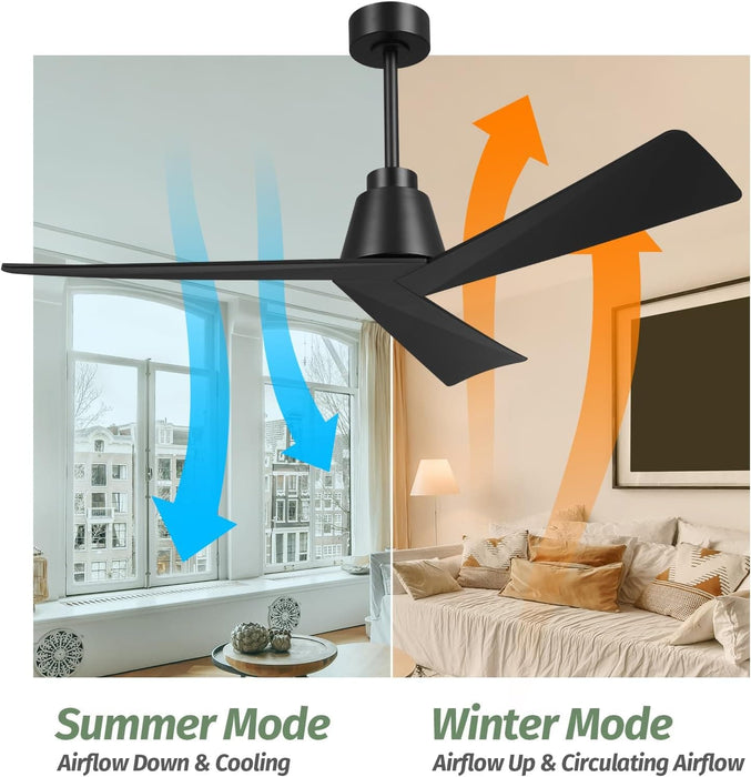 52 in. Wood Ceiling Fans without Lights, 3 Blade Ceiling Fan NO Light, Farmhouse Outdoor Ceiling Fans with Remote for Patio -9-ErisView