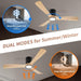 52 in. Wood Flush Mount Remote Control Ceiling Fan and Light, Reversible Quiet Natural Wood Ceiling Fans-4-ErisView
