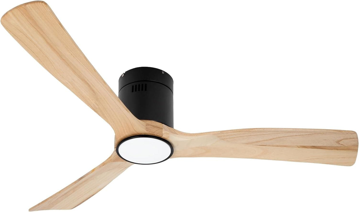52 in. Wood Flush Mount Remote Control Ceiling Fan and Light, Reversible Quiet Natural Wood Ceiling Fans-1-ErisView