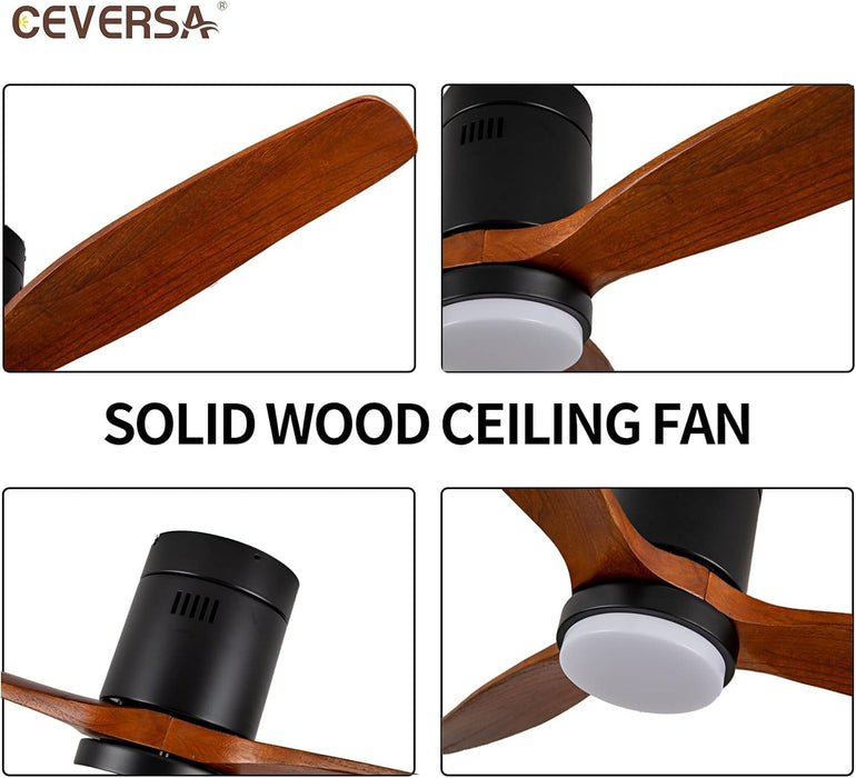 52 in. Wood Low Profile Ceiling Fan with Light and Remote, 3 Blades Flush Mount Ceiling Fan for Living Room Bedroom Dining Room-2-ErisView