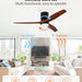 52 in. Wood Low Profile Ceiling Fan with Light and Remote, 3 Blades Flush Mount Ceiling Fan for Living Room Bedroom Dining Room-6-ErisView
